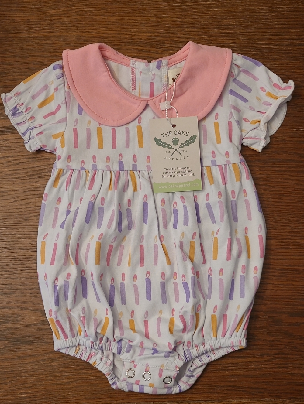 The Oaks Pink-Collar Candle Print Baby One-Piece